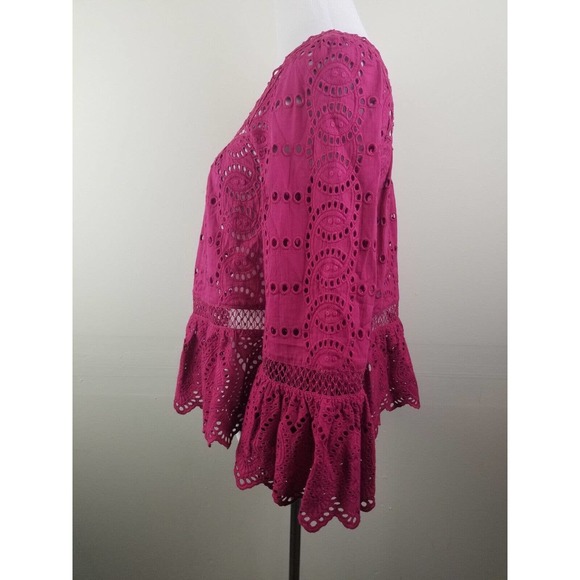 NEW $310 TRYB Women Top Peasant Lace Embroidered Lace Tassel Bell Sleeve - Picture 7 of 8